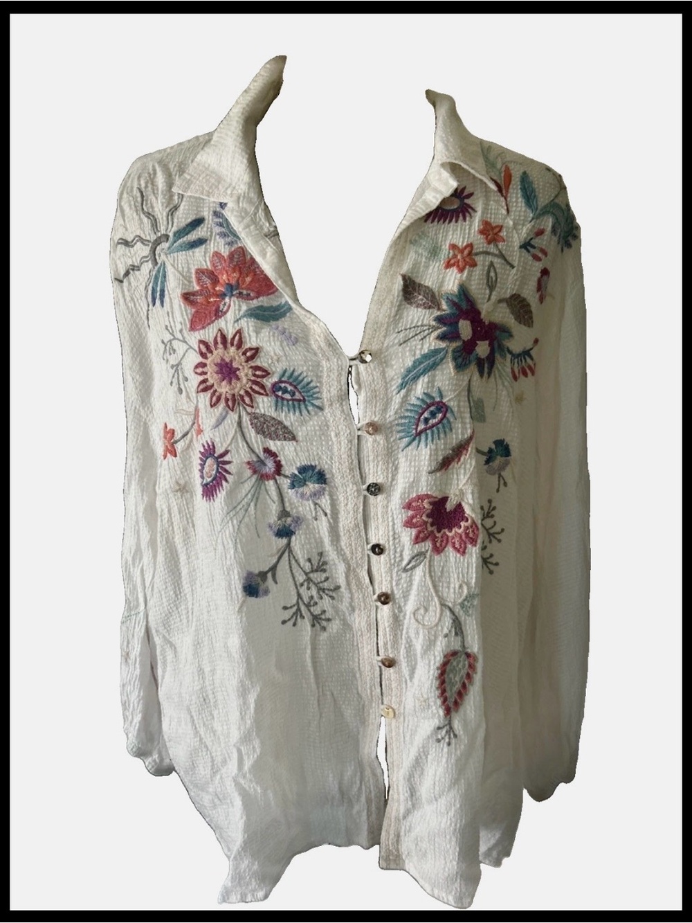 Johnny Was Phoebe Button Front Easy Blouse 100% Cotton Size XL